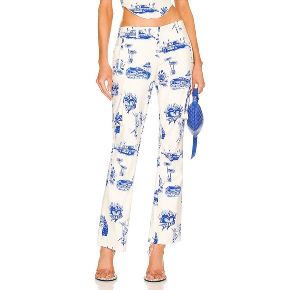 Miaou Pants - Miaou Raven Blue Cargo Pants Womens Small Cry Baby Print Y2K Low Rise NWT